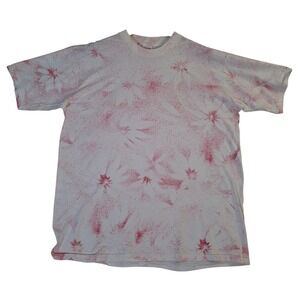 VTG Center Cut Heavy T-Shirt Mens One Size White Red Splatter Print USA Made